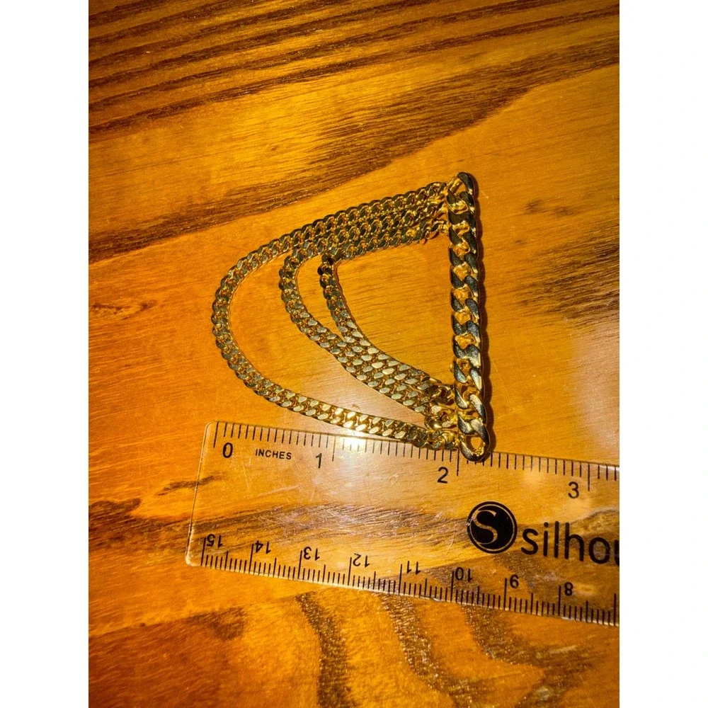 Gold Tone Triple Tier Curb Chain Swag Brooch Statement Lapel Pin